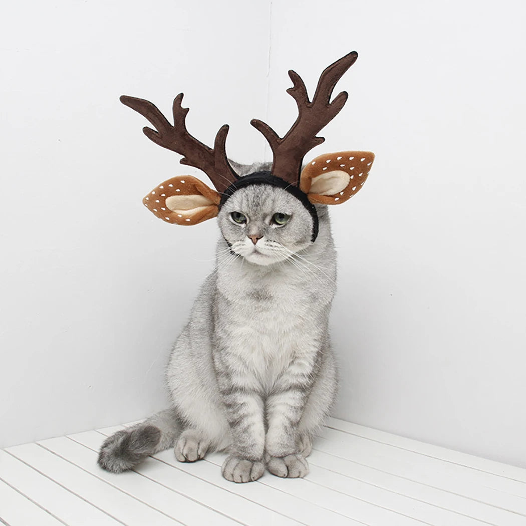 Christmas Pet Costumes | Pet Antler Elk Ear Headband | Kitten Xmas Cosplay