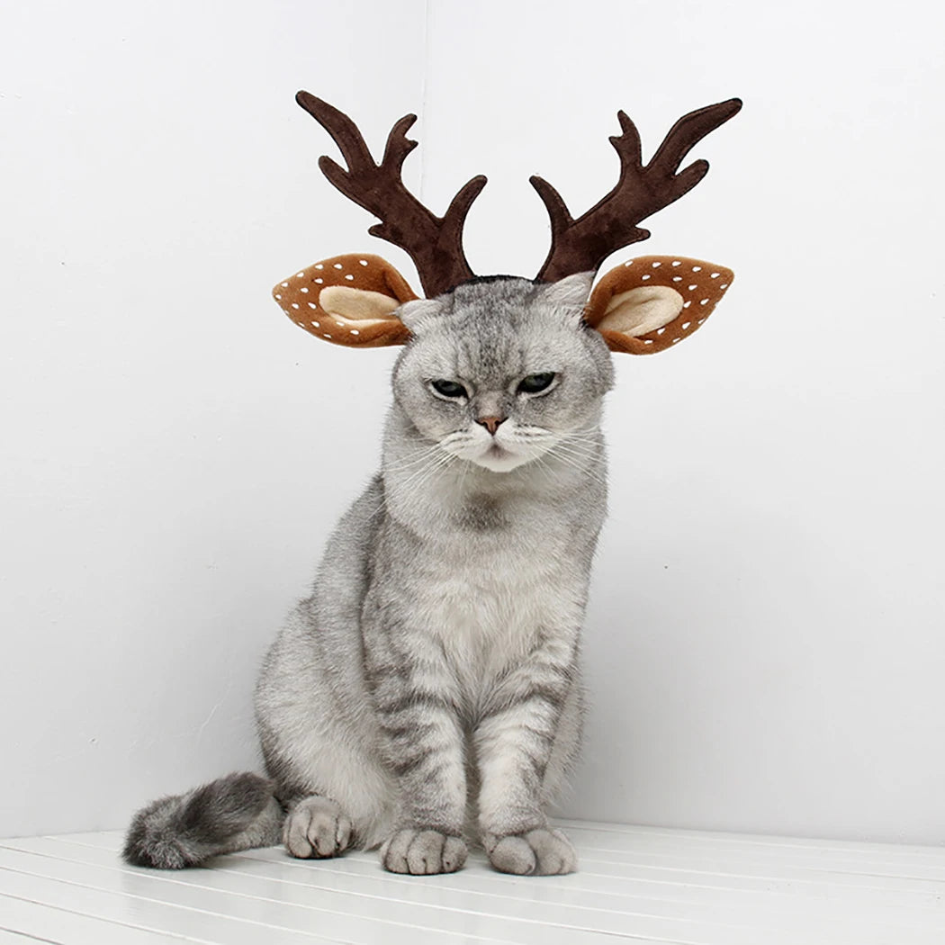 Christmas Pet Costumes | Pet Antler Elk Ear Headband | Kitten Xmas Cosplay