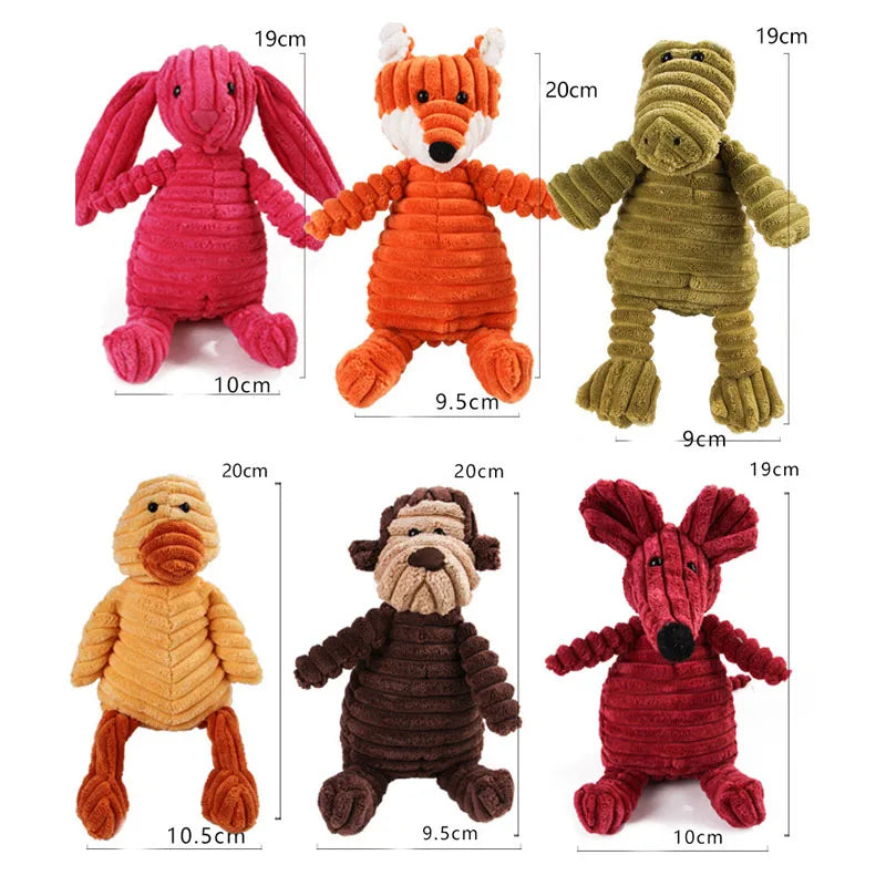 Corduroy Dog Toys | Animal Plush Dog Squeaky Toy | Puppy Chew Bite-Resistant Pet Toy