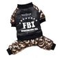 FBI Pet Dog Clothes | Thickening Dog Puppy Jumpsuit Costume | Warm Winter Dog Clothing