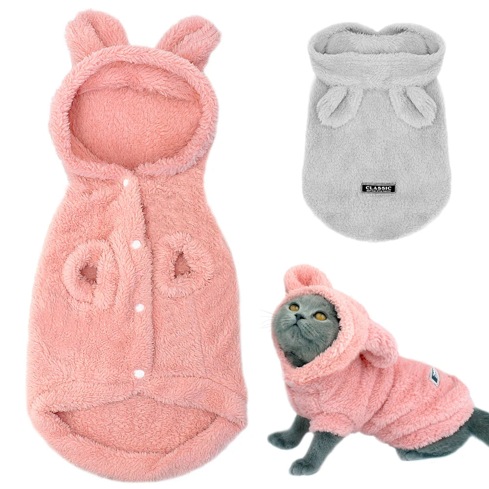 Fleece Cat Clothes | Winter Pet Coat | Kitten Hoodie Costume