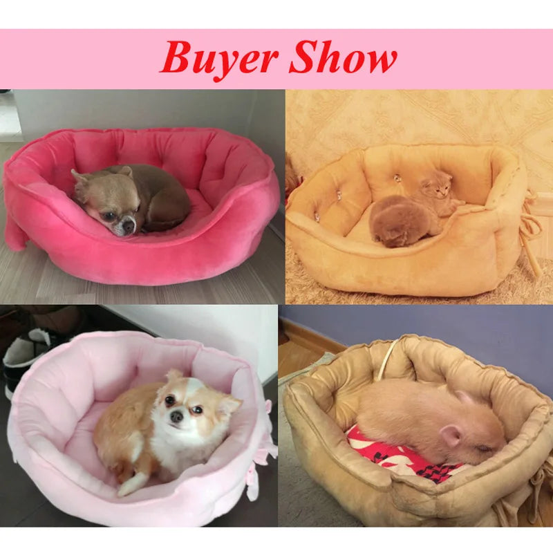 Cute Bow Princess Dog Bed | Winter Soft Puppy Sofa | Warm Cat Pet Bed