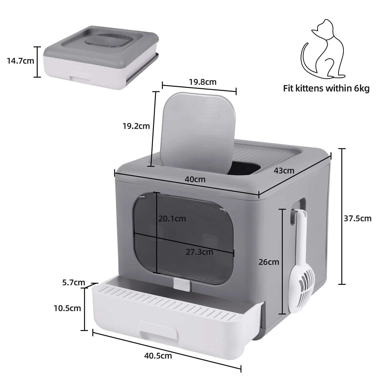 Cat Litter Box Foldable | Top Entry Drawer with Kitty Litter Scoop