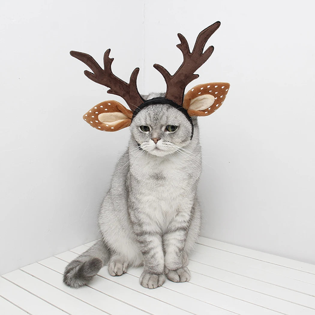 Christmas Pet Costumes | Pet Antler Elk Ear Headband | Kitten Xmas Cosplay