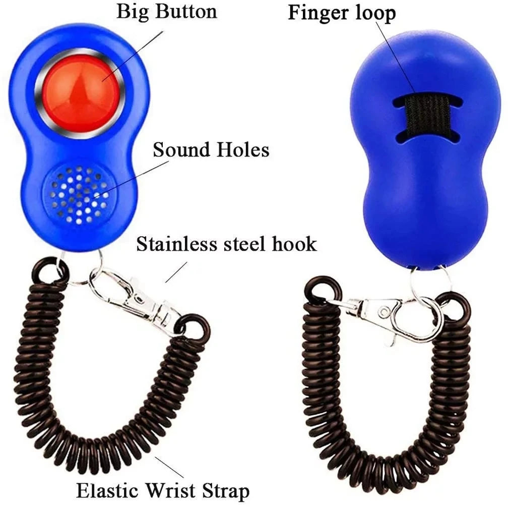 Dog Training Clicker With Finger Loop Wrist Band | Humanized Pet Trainer Tool Set