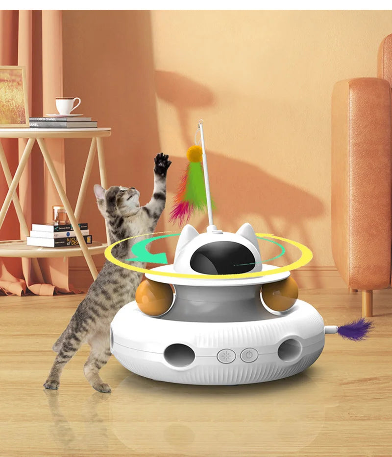 4-In-1 Interactive Cat Toy | Smart Kitten Teaser Stick | Pet Turntable Training Toys