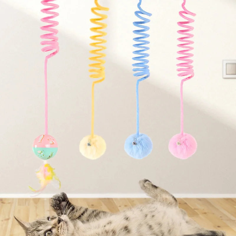 Cat Stick Plush Spring Ball | Hanging Door Kitten Toy Teaser | Cat Wand With Bell