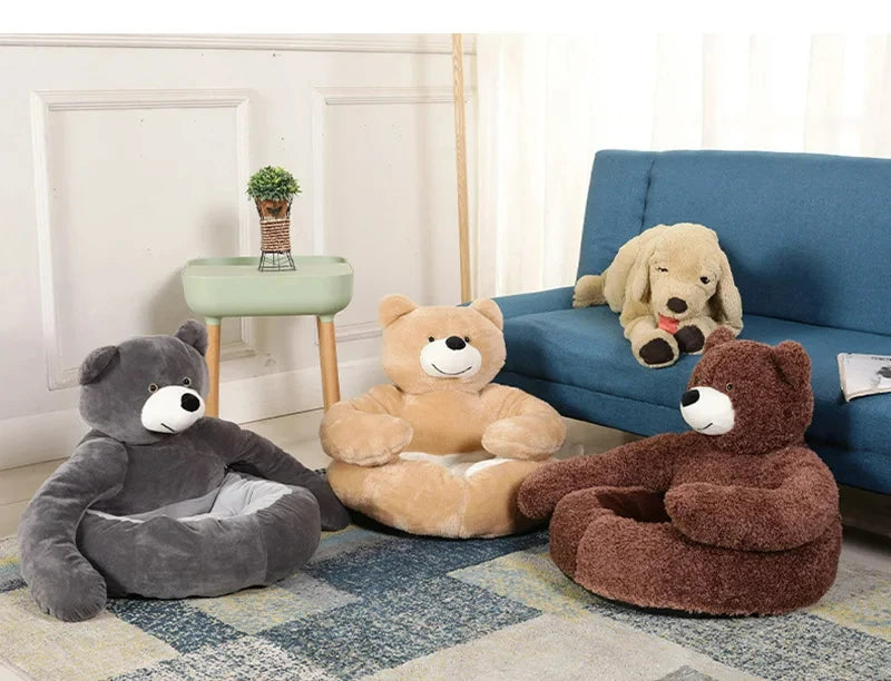 Semi-Enclosed Bear Pet Dog Bed | Ultra Soft Cat Bed | Detachable Plush Puppy Bed