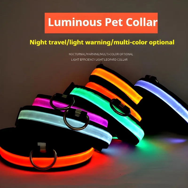 Dog Collar Nylon LED Light | Night Safety Flashing Glow In The Dark Pet Leash