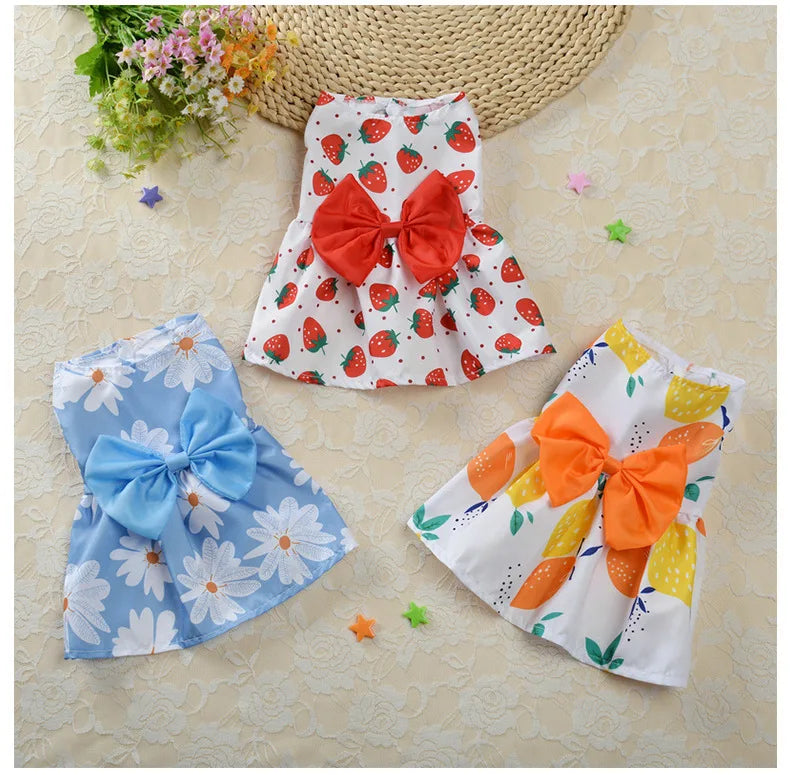 Floral Princess Dog Dress | Spring Summer Pet Clothes | Printed Puppy Skirt