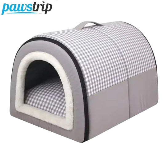 Enclosed Warm Dog Bed | Foldable Waterproof Dog Cave House | Removable Cat Nest Basket