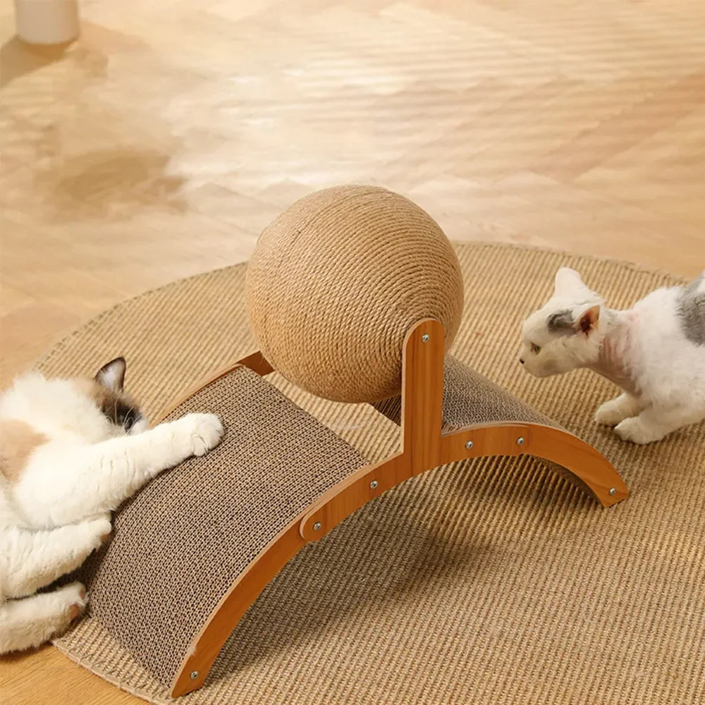 2-in-1-Cat Scratching Ball | Wooden Cat Scratcher | Sisal Scratch Board | Wear-Resistant Grinding