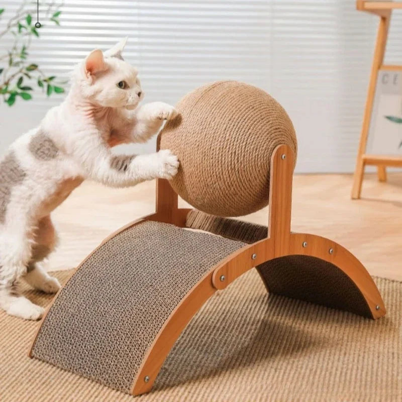 2-in-1-Cat Scratching Ball | Wooden Cat Scratcher | Sisal Scratch Board | Wear-Resistant Grinding