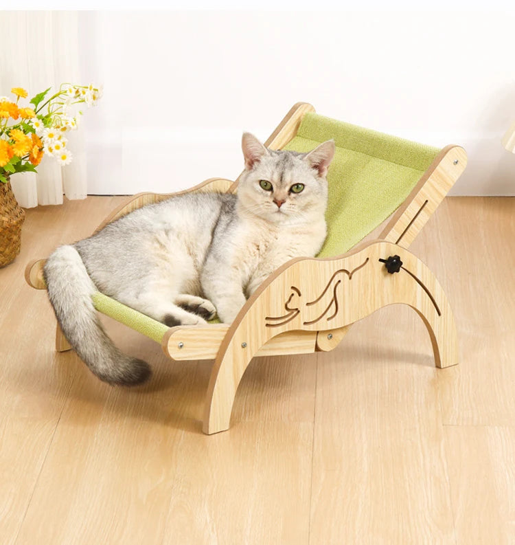 Wooden Cat Scratcher Board | Adjustable Kitten Recliner | Pet Sleeping Bed