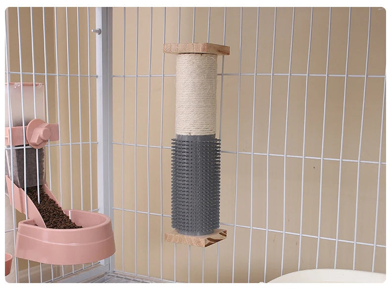 Cat Scratching Post for Crate Cage with Self Groomer | Kitten Scratcher Grinding Claws Toys