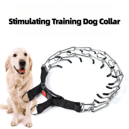 Stimulating Training Dog Collar | Detachable Stainless Steel Metal Collar with Rubber Tips