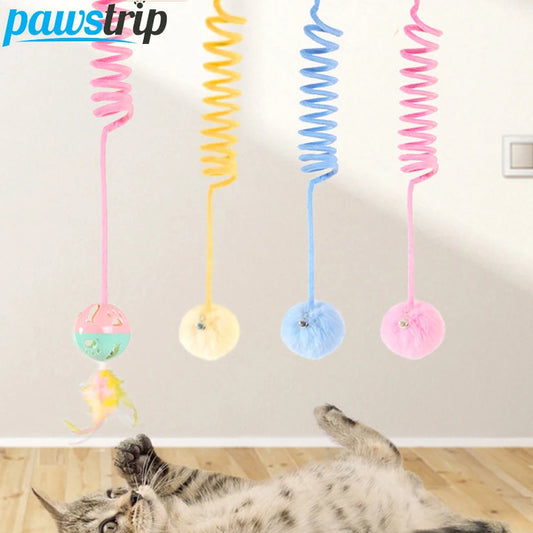 Cat Stick Plush Spring Ball | Hanging Door Kitten Toy Teaser | Cat Wand With Bell