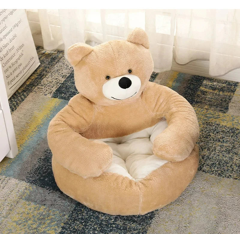 Semi-Enclosed Bear Pet Dog Bed | Ultra Soft Cat Bed | Detachable Plush Puppy Bed