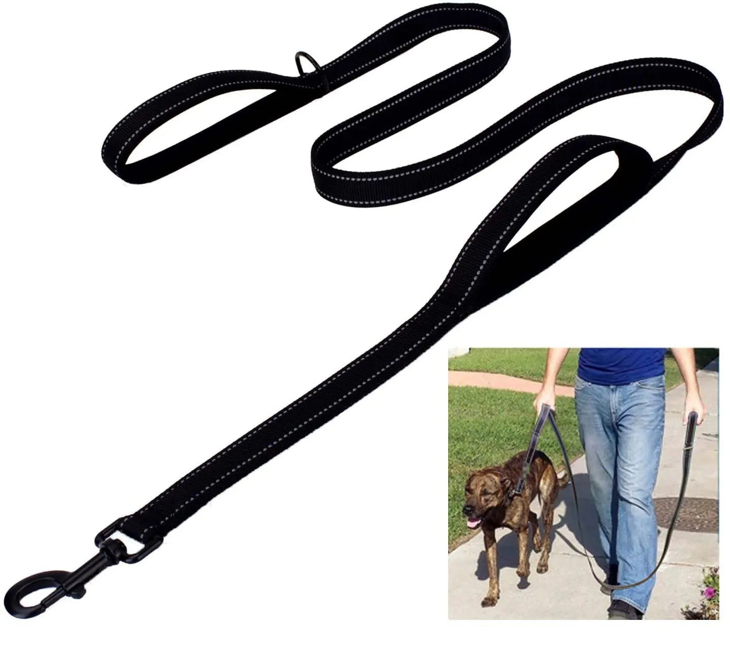 Long Traffic Padded 2-Handle Pet Leash | Double Handle Nylon Dog Leash For Training Control