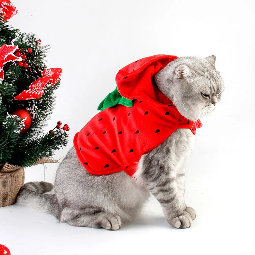 Pet Strawberry Costume | Cat Christmas Cosplay | Kitten Plush Warm Sweater