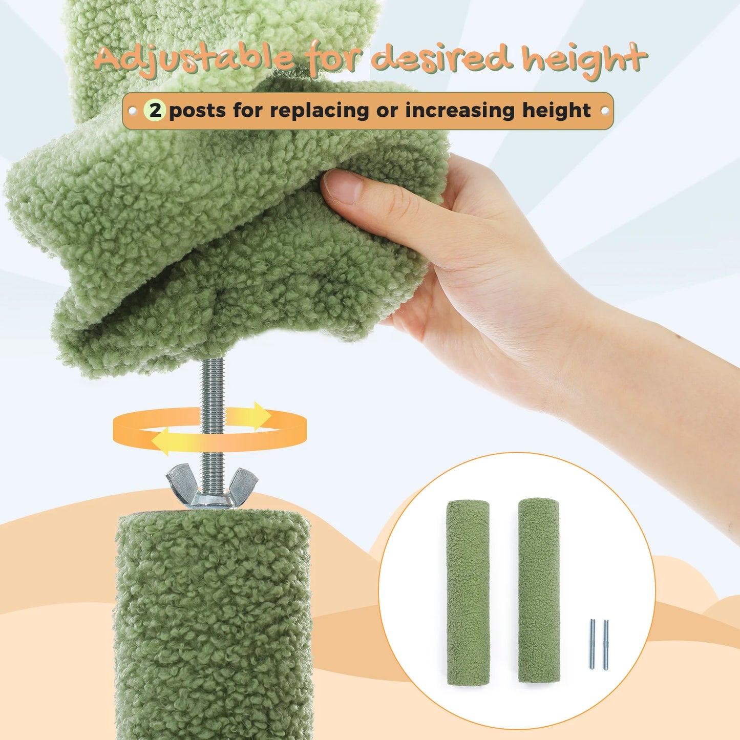 Cactus Cat Tree | Floor-to-Ceiling Kitten Tower | 7-Tiers Pet Climbing Tree with Cozy Hammocks