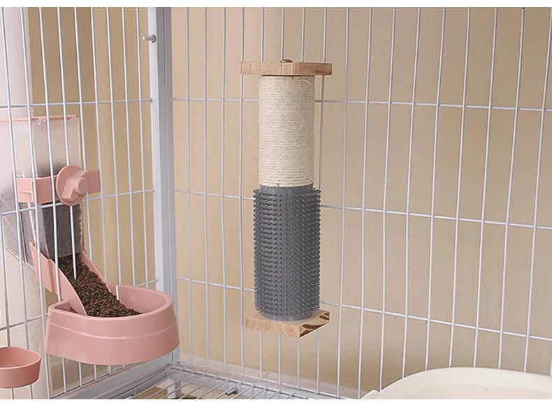 Cat Scratching Post for Crate Cage with Self Groomer | Kitten Scratcher Grinding Claws Toys