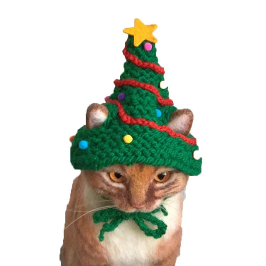 Knitted Cats Headwear | Pet Christmas Tree Hats | Kitten Woven Xmas Cap