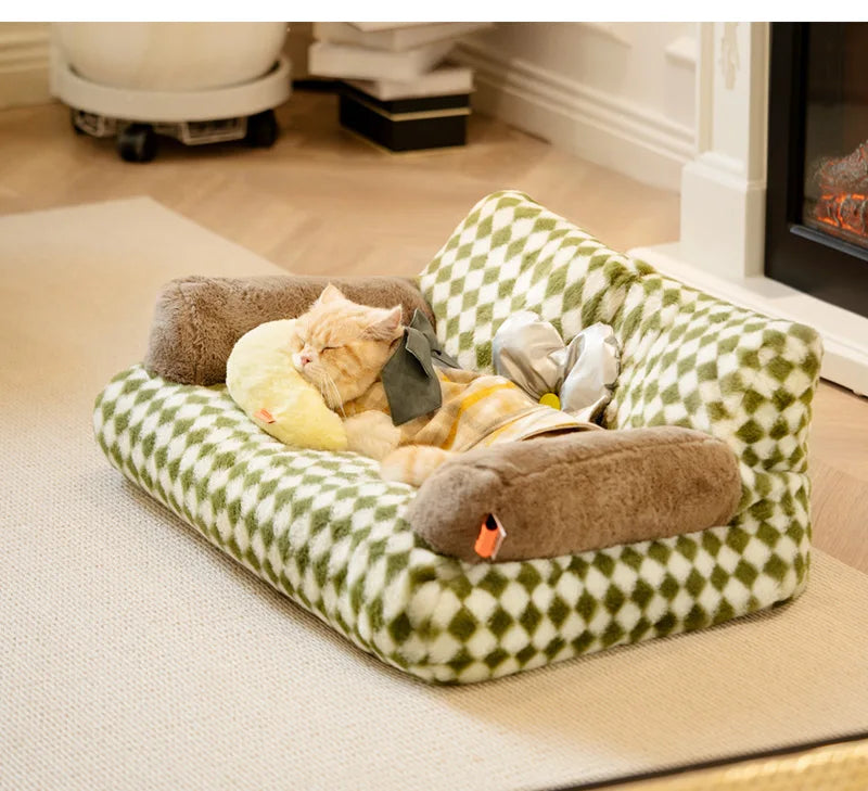 Soft Cat Bed Sofa | Washable Pet Cat Nest | Kitten Plush Bed Basket