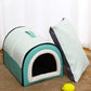 Enclosed Warm Dog Bed | Foldable Waterproof Dog Cave House | Removable Cat Nest Basket