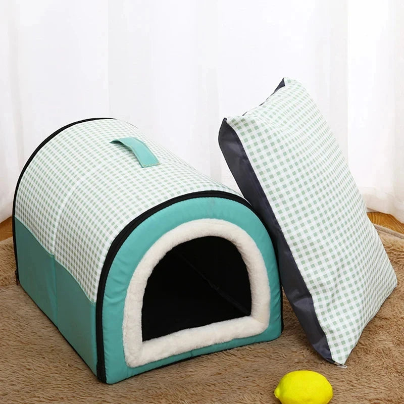 Enclosed Warm Dog Bed | Foldable Waterproof Dog Cave House | Removable Cat Nest Basket