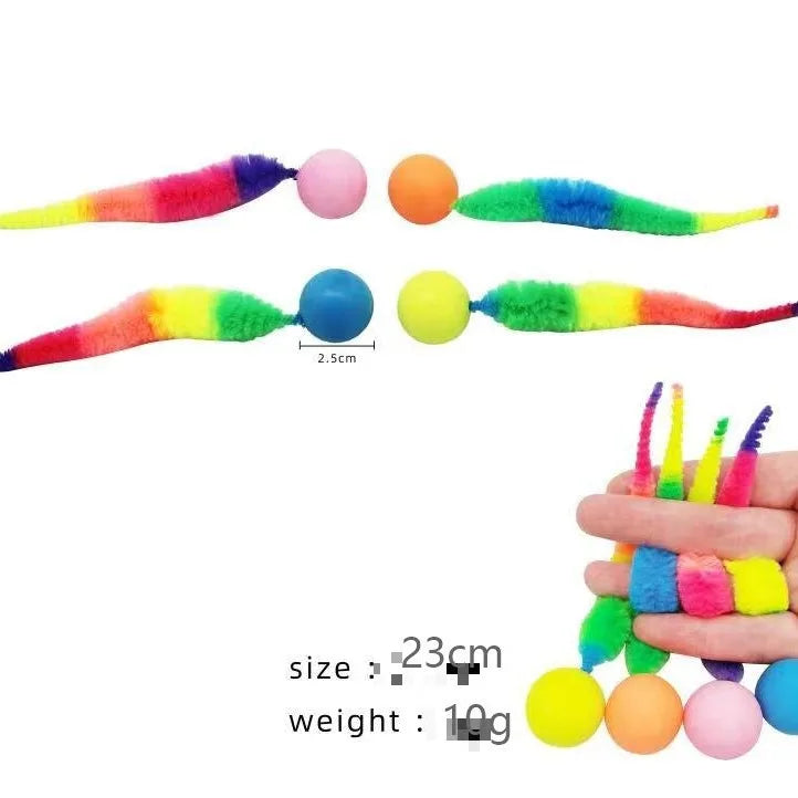 Cat Interactive Toys | Tickle Kitten Colorful Bouncing Ball | Pet Indoor Caterpillar Elastic Toy