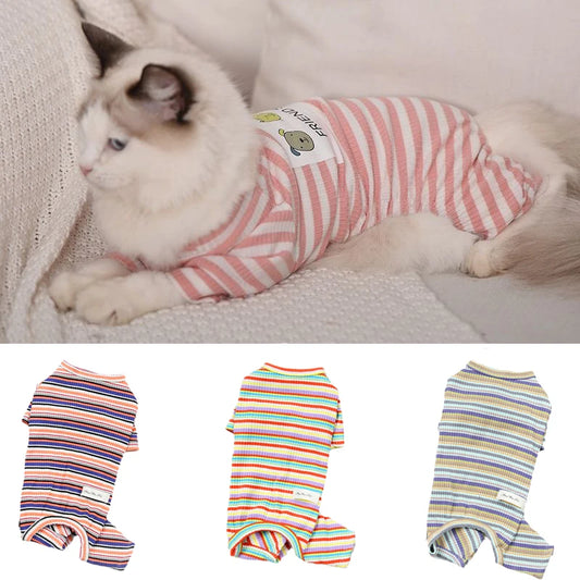 Cotton Cat Clothes | Cute Print Pet Pajamas | Kitten Jumpsuit