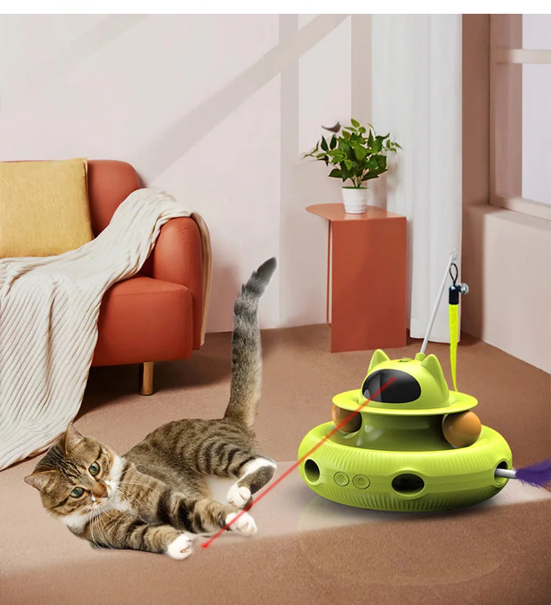 4-In-1 Interactive Cat Toy | Smart Kitten Teaser Stick | Pet Turntable Training Toys