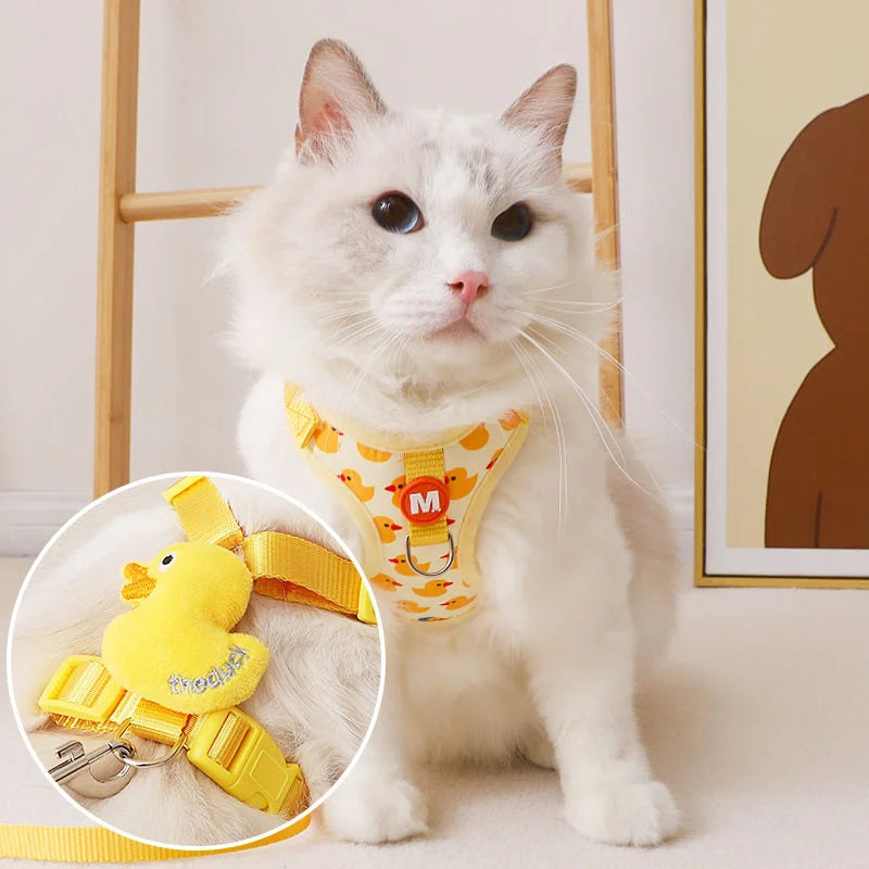 Cartoon Duck Dog Harness and Leash Set | Adjustable Puppy Collar Strap | Pet Cat Harness Vest