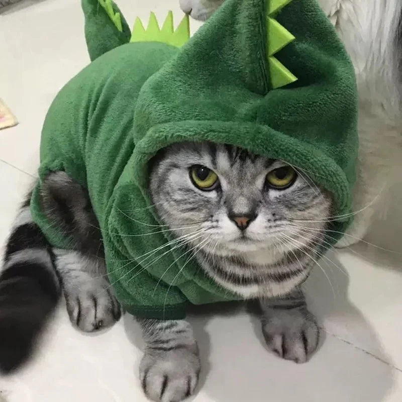 Warm Pet Halloween Costume | Cat Hoodie Clothing | Kitten Dinosaur Cosplay