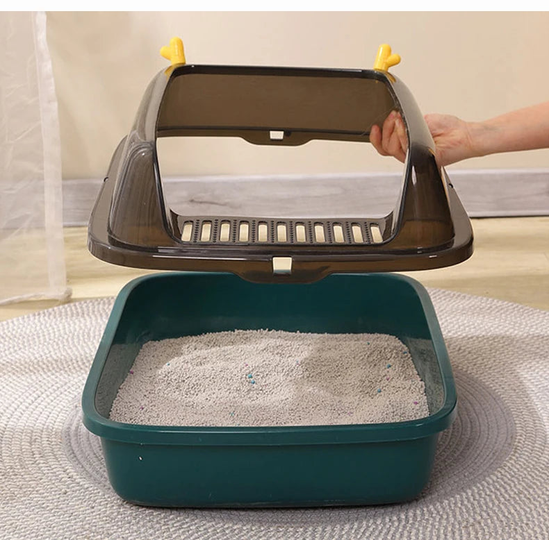 Anti-Splash Cat Litter Box | Semi-Closed Cat Bedpan with Scoop | Sandbox Cat Tray