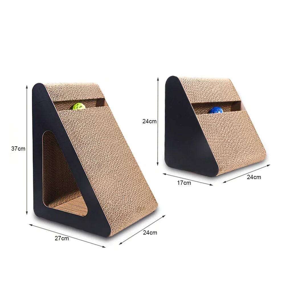 Wear-Resistant 2-in-1 Cat Scratcher | Cardboard Triangles Kitten Scratching Board with Ball