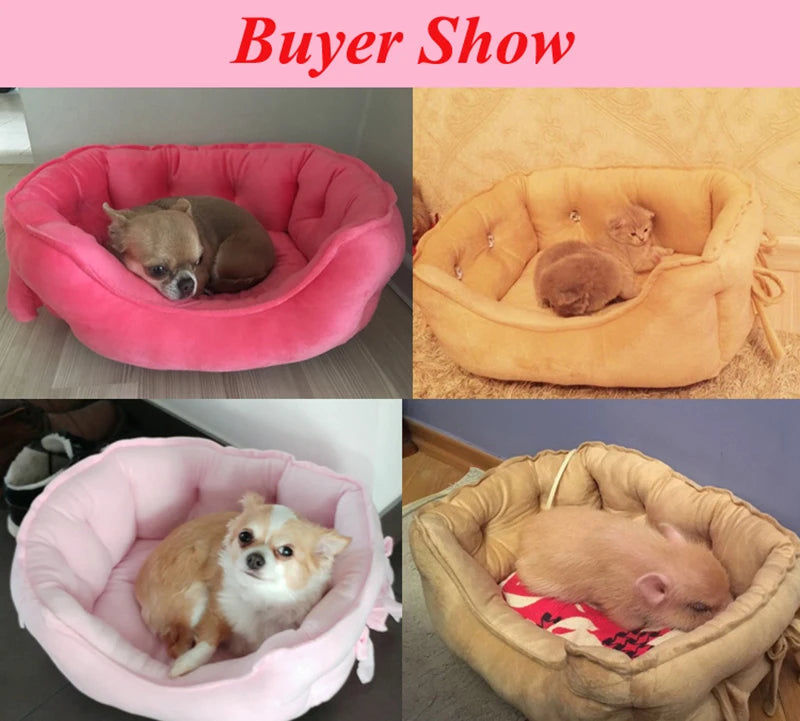 Cute Bow Princess Dog Bed | Winter Soft Puppy Sofa | Warm Cat Pet Bed