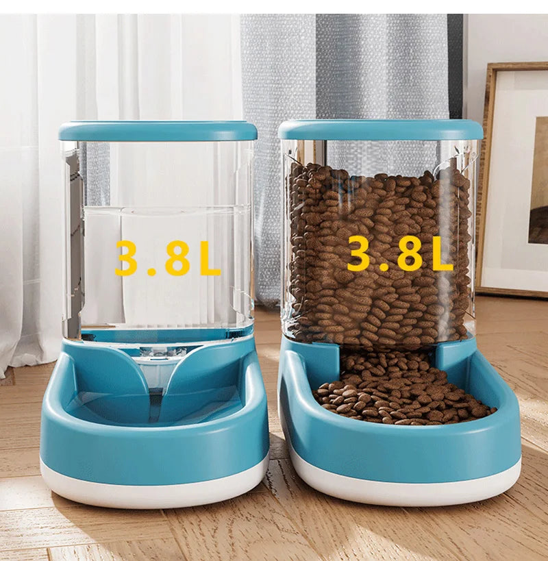 3.8L Large Capacity Dog Feeder | Transparent Food Storage Dispenser | Dog Cat Food Water Bowl