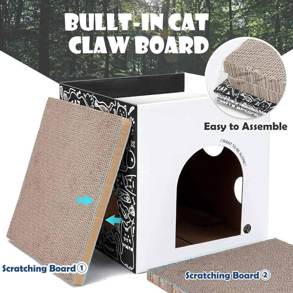 Cat House Scratcher Board | Cardboard Double Layer Corrugated Kitten Condo with Scratch Pads