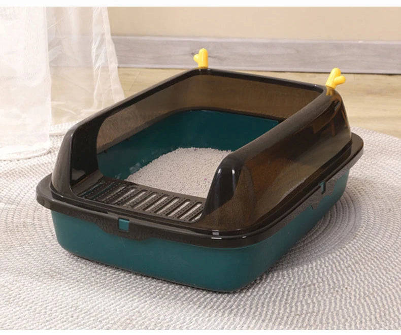 Anti-Splash Cat Litter Box | Semi-Closed Cat Bedpan with Scoop | Sandbox Cat Tray