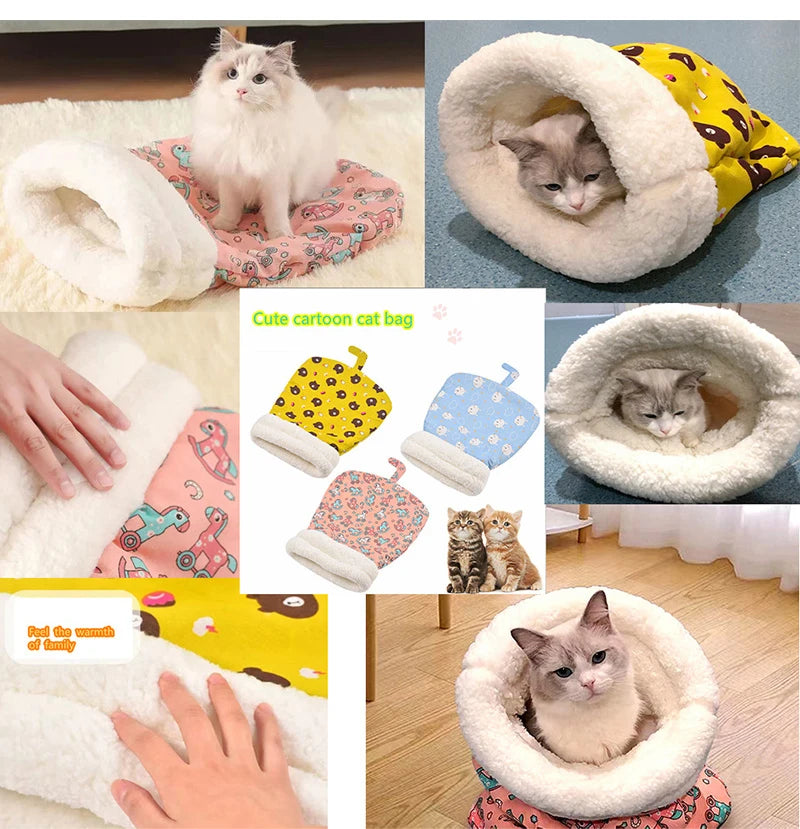 Comfortable Cat Sleeping Bag | Soft Kitten Bed | Warm Closed Pet Bed