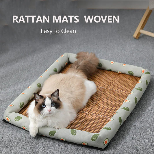 Summer Rattan Cat Dog Bed | Comfortable Pet Ice Mat | Kittens Puppy Beds Cushion