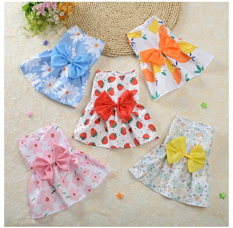 Floral Princess Dog Dress | Spring Summer Pet Clothes | Printed Puppy Skirt