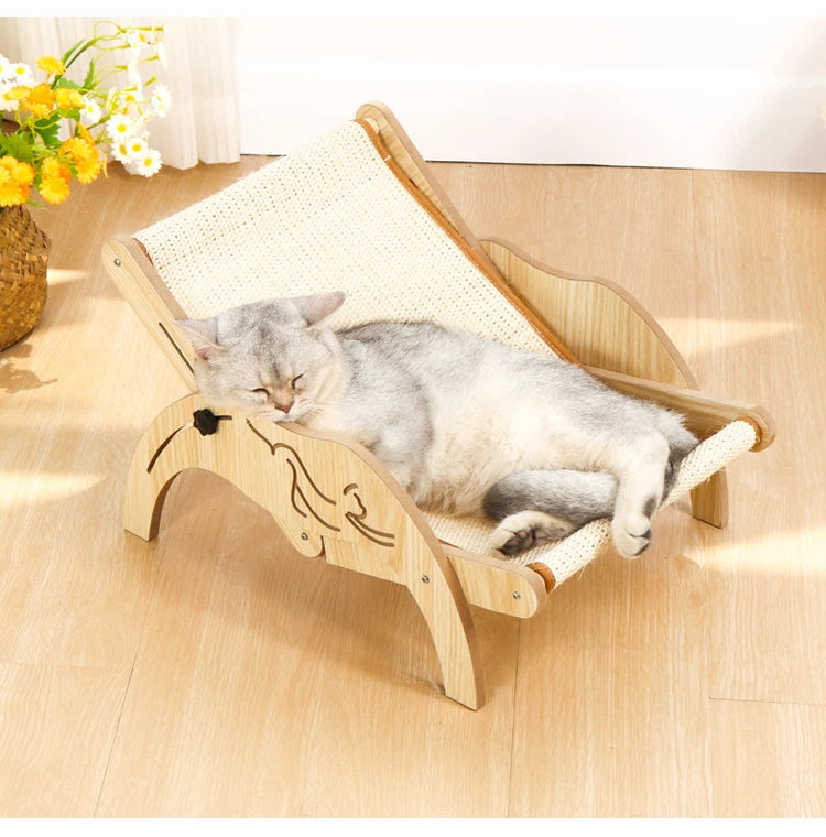 Wooden Cat Scratcher Board | Adjustable Kitten Recliner | Pet Sleeping Bed