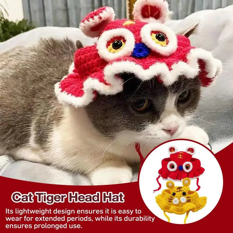 Funny Pet Costume | Cat Chinese Tiger Head Cap | Kitten Traditional Hat