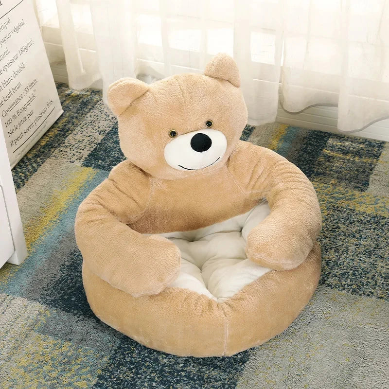 Semi-Enclosed Bear Pet Dog Bed | Ultra Soft Cat Bed | Detachable Plush Puppy Bed