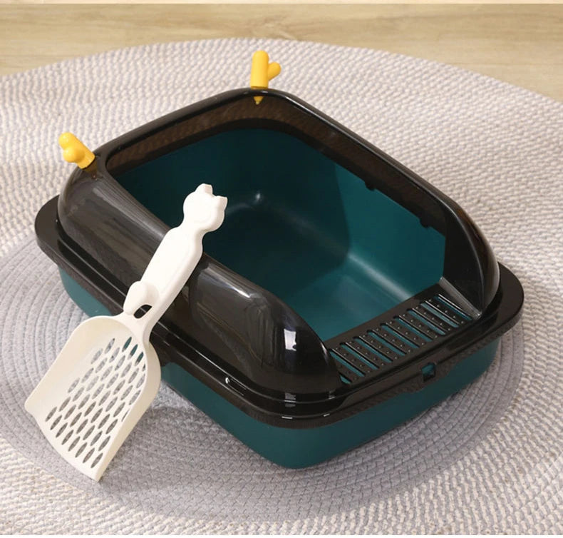 Anti-Splash Cat Litter Box | Semi-Closed Cat Bedpan with Scoop | Sandbox Cat Tray