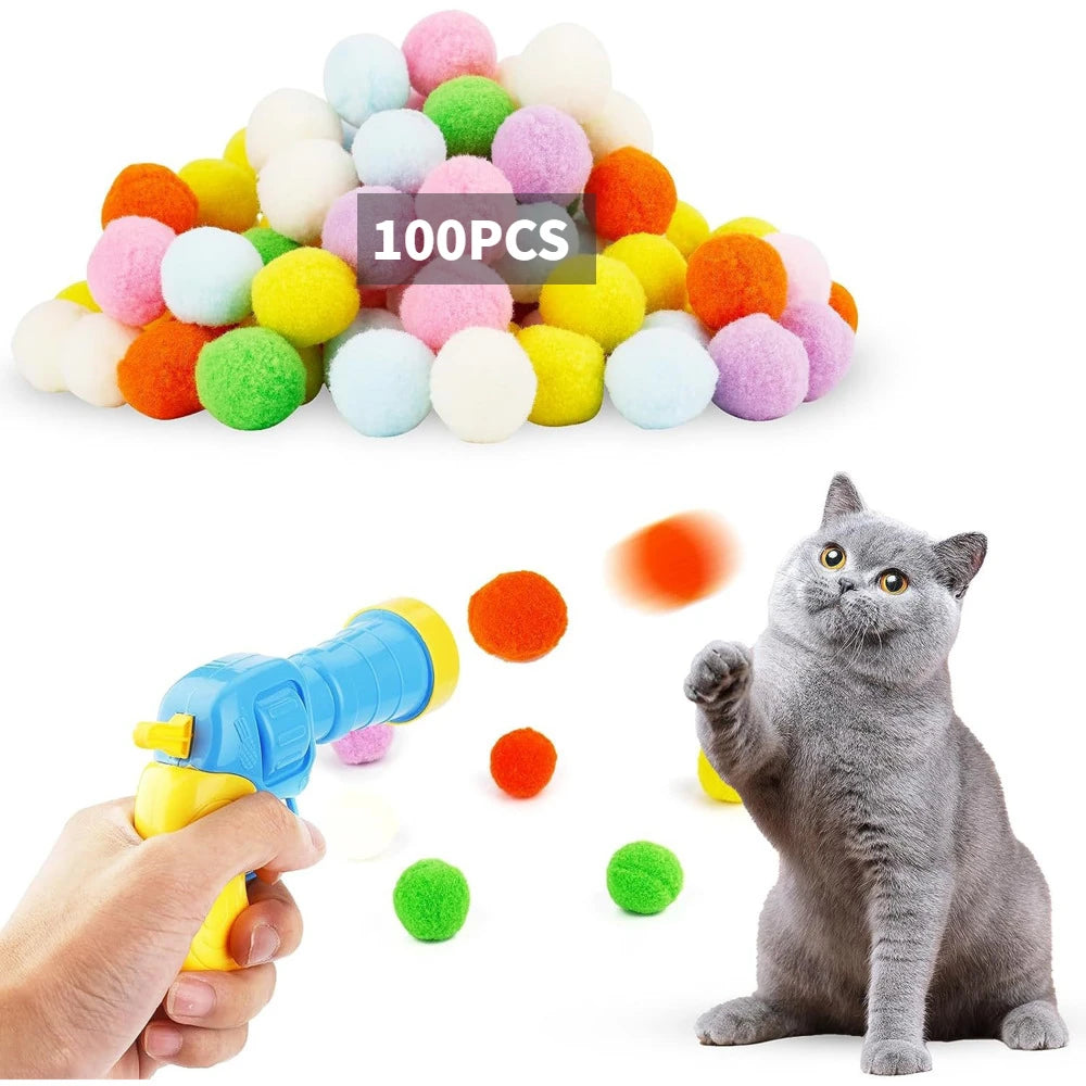 Plush Ball Shooting Gun Cat Toys | Interactive Kittens Mini Pompoms Launcher