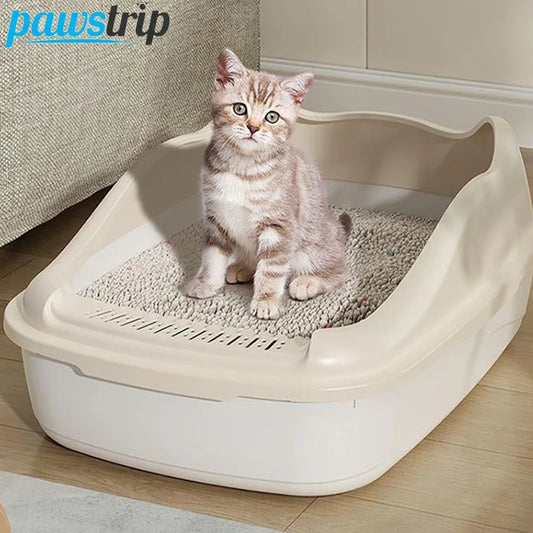 Semi Closed Cat Litter Box | High Side Kitten Tray with Scoop | Anti-Splash Pet Toilet